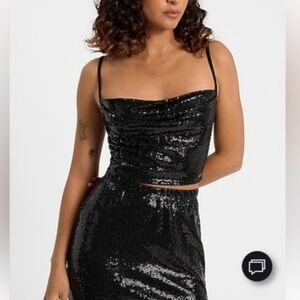 Express Cowl Neck Sequin Crop Top